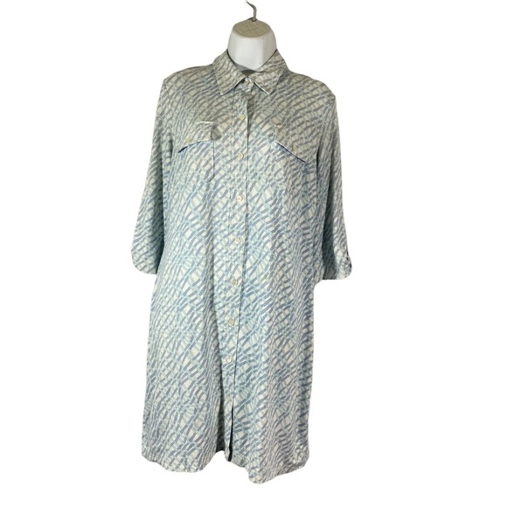 J McLaughlin Shirt Dress Blue White Rope Print Buttoned Half‎ Sleeve Pockets